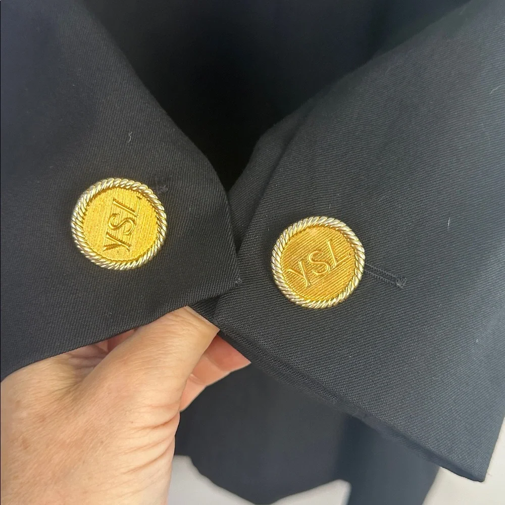 Vintage 80’s Yves Saint Laurent Black Wool Blazer Gold YSL Buttons Size 6 France - Picture 13 of 16